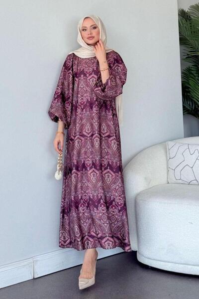 Şulemoda Giyim Μαροκινό σατέν φόρεμα μελιτζάνα