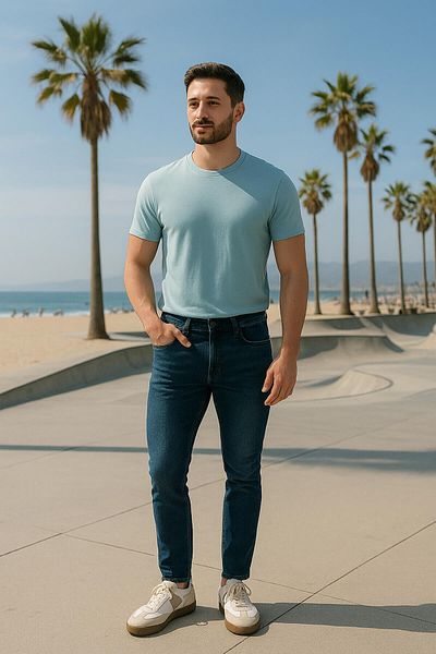 Bluewhite Ανδρικό Slim Fit Lycra Blue Jean παντελόνι