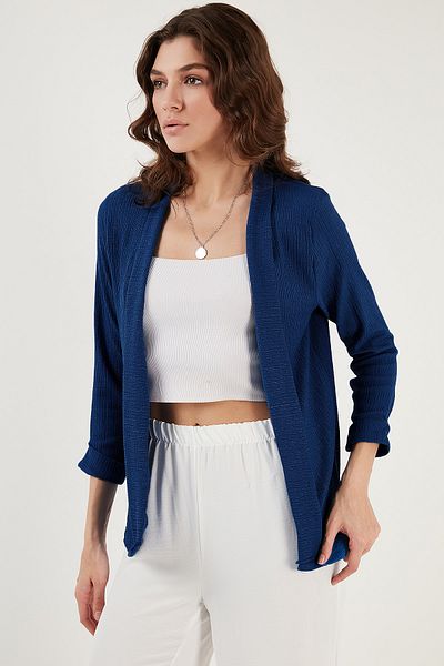 Lela Seersucker Kimono Cardigan with Folded Collar and Sleeves Cardigan 5869014