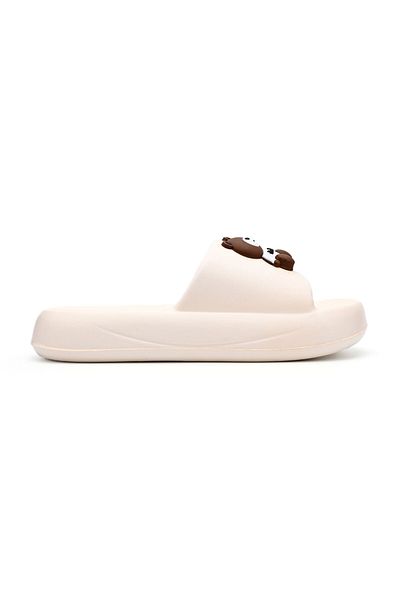Tmall Women's Slippers, Foam, Lightweight With Teddy Bear Print, Pd1042, Beige