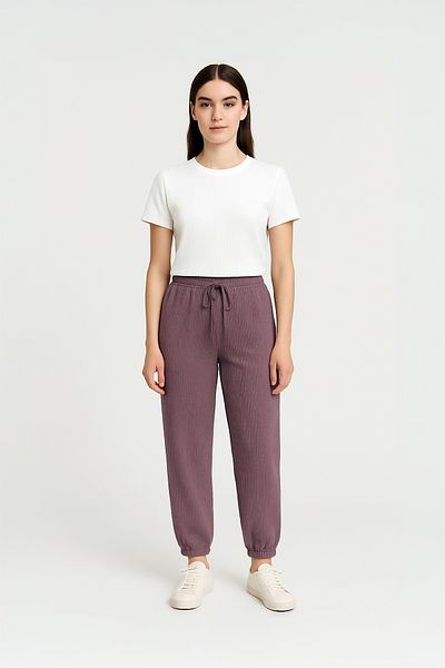 HNX Cotton Corded Women's Pajama Bottoms with Elastic Legs