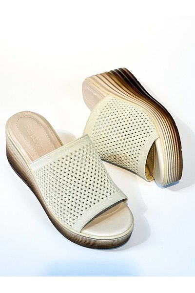 bulutmod Ba04482 Papuci cu toc cu pană de 7 cm pentru femei, tricotați zilnic, moale - 39