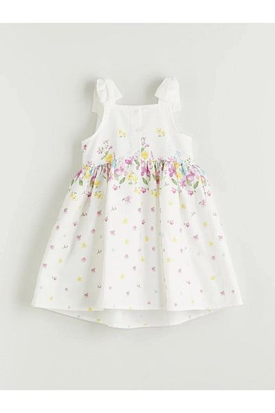 LC Waikiki Lcw Kids White Square Neck Floral Satin Girl Dress
