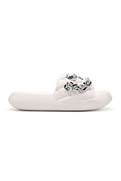 Tmall Women's Casual Slippers, Foam, With Accessories, Lightweight, Sa38, White