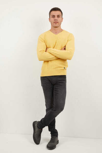 Voltaj Eloise V-Neck Men's Knitwear Sweater Yellow
