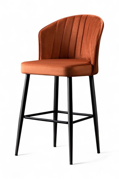MYMASSA Rubi Bar Sandalye - Babyface Turuncu - Siyah Metal Ayak - Bar Taburesi / Bar Sandalyesi