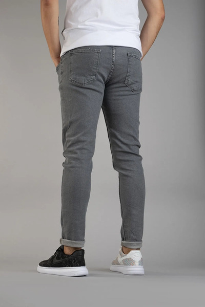 bombe Erkek Slim Fit Straight Dar Kesim Kot Pantolon Gri