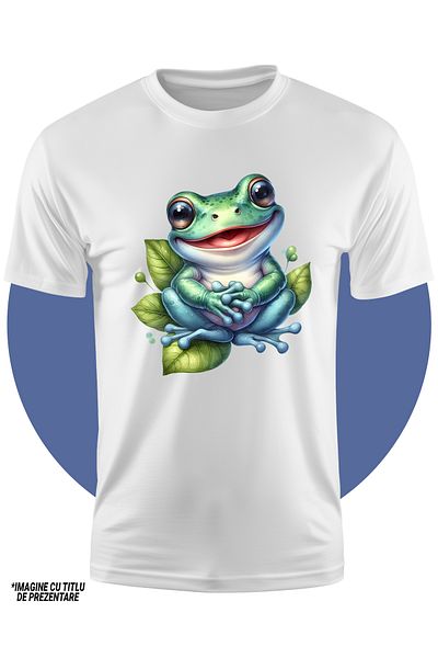 StoryGift Romania Children's T-shirt with a happy frog, illustration, leaves, water, lake, puddle, happiness, nature, l