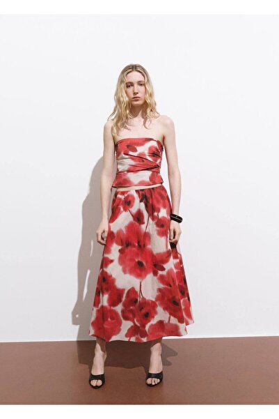 MANGO Woman Çiçek desenli bandeau bluz