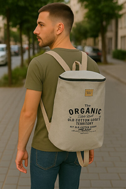 Old Cotton Cargo Canvas Backpack Cylinder Washable Lightweight