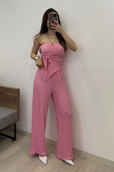 Nazline Front Tie Blouse Pants 2-Piece Top and Bottom Set