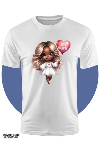 StoryGift Romania Tricou Copii Cu O Fetita De Culoare Care Tine Un Balon In Forma De Inimioara, Ilustratie,