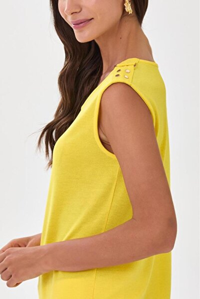 İKİLER Yuvarlak Yaka Omuzu Toka Detaylı Bluz 025-1006