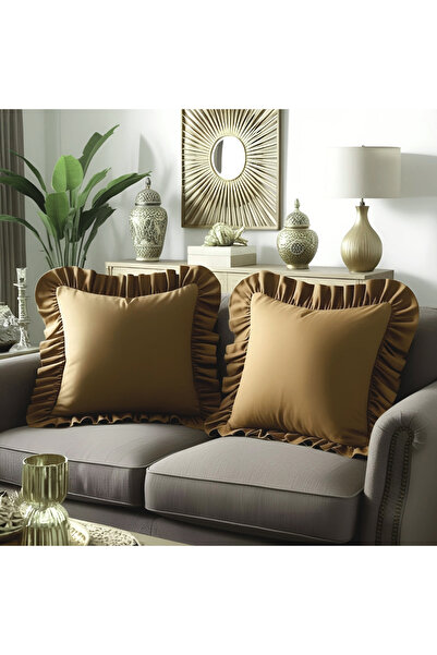 Bc Home 2-Piece Camel Hair Country Ruffled Square Throw Pillow Cover Soft Tex...