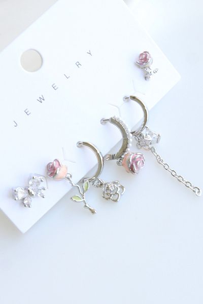 Leo'Stone 6 Piece Rose Design Tarnish-Free Color-Proof Multiple Women's Steel Earrings