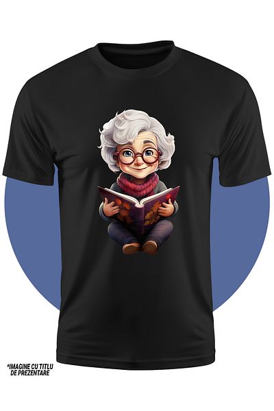 StoryGift Romania Tricou Copii cu o bunicuta cu ochelari care tine o carte deschisa, ilustratie, lectura, li
