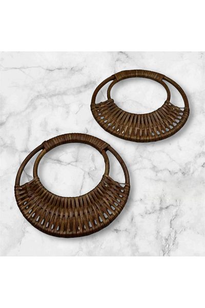 OZN AKSESUAR Straw Bag Handle, Bamboo Bag Handle, Bohemian Bag Handle, Double Bag Ring 17cm Bitter Coffee