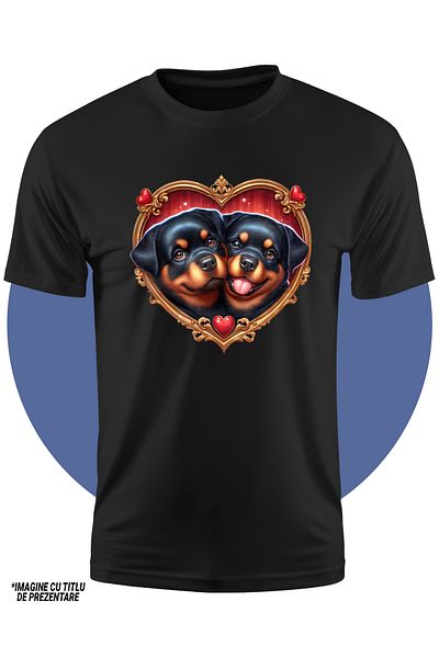 StoryGift Romania Children's T-shirt with a puppy and a dog, illustration, Rottweiler, heart-shaped frame, m