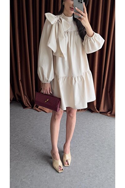 HAZELANNA Popelínové krémové šaty