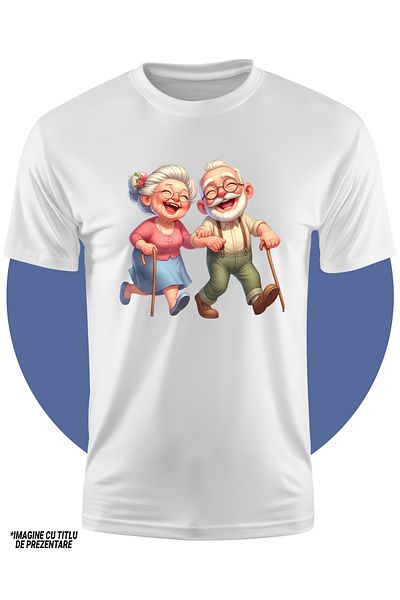 StoryGift Romania Tricou Copii Cu O Bunicuta Si Un Bunic Care Rad De Nu Mai Pot, Se Simt Bine, Ilustratie, S