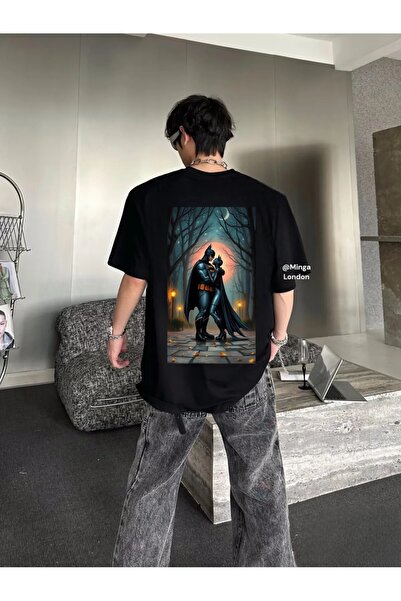 weywot Μαύρο μπλουζάκι Unisex με στάμπα Batman στην πλάτη, oversized