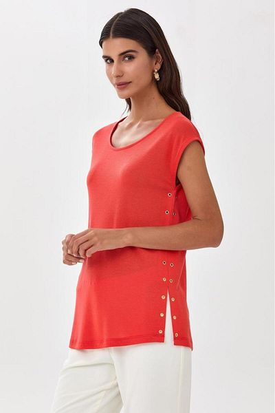 İKİLER Eyelet Detailed Round Neck Blouse 025-1007