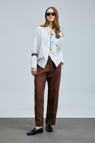 Lufian Navasa Women's Linen Trousers Brown