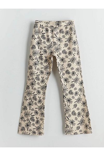 LC Waikiki Lcw Kids Ecru Elastic Waist Floral Spanish Leg Girls' Leggings