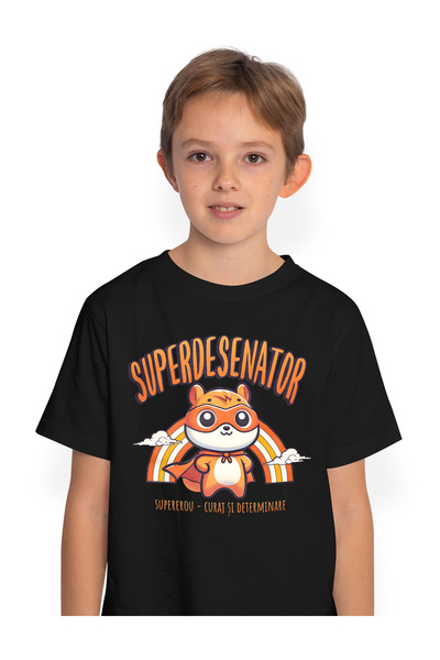 StoryGift Romania Tricou Copii Baieti Super Desenator SuperErou, Curaj si Det...