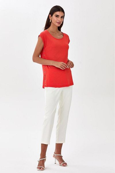 İKİLER Eyelet Detailed Round Neck Blouse 025-1007