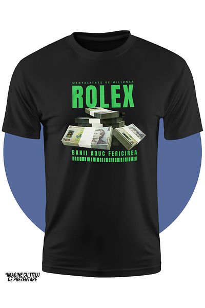 StoryGift Romania Tricou Copii Baieti _Rolex_ - Banii Aduc Fericirea 100% Bumbac, Unisex, Negru, 10 Ani, 146