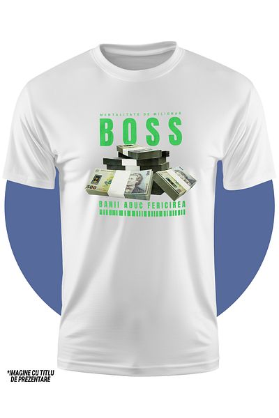 StoryGift Romania Tricou Copii Baieti _BOSS_ - Banii Aduc Fericirea 100% Bumbac, Unisex, Alb, 10 Ani, 146CM