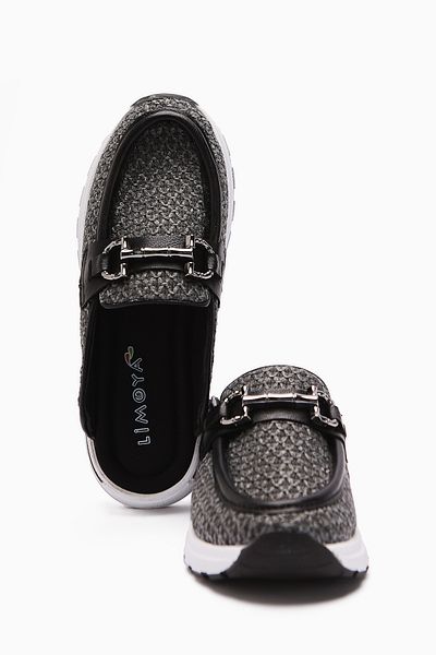 Limoya Diana Anthracite Buckle Closed Front Straw Stylish Women's Slippers