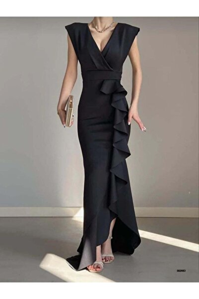 Modafeminen Διπλό γιακά με βολάν Νυφικό και Φόρεμα Αποφοίτησης 582663-ΜΑΥΡΟ