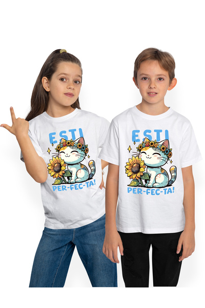 StoryGift Romania Детска тениска Котка с пуканки - Ти си перфектен, 100% паму...