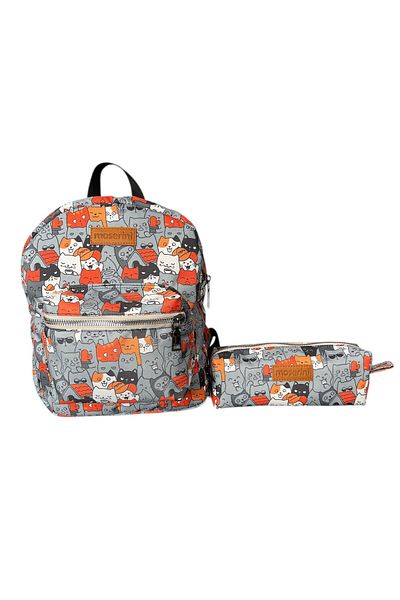 Moserini Cat Patterned 0-8 Years - Nursery, Kindergarten, Children's Backpack and Pen Holder/Pencil Case Set - Catlantis