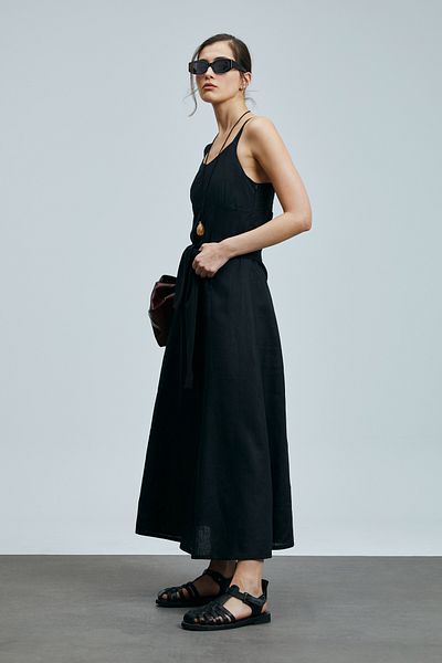 Lufian Selene Women's Strappy Linen Dress Black