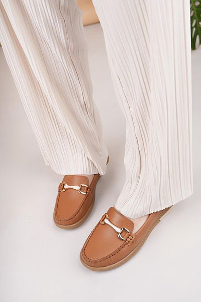 Nesil Shoes Eliz 24103 Tan Genuine Soft Leather Rok Casual Women's Shoes