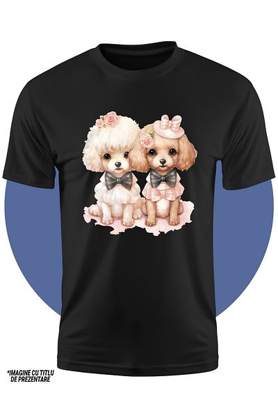 StoryGift Romania Children's T-shirt with a puppy and a dog, illustration, flowers, good-natured, listen to their masters,