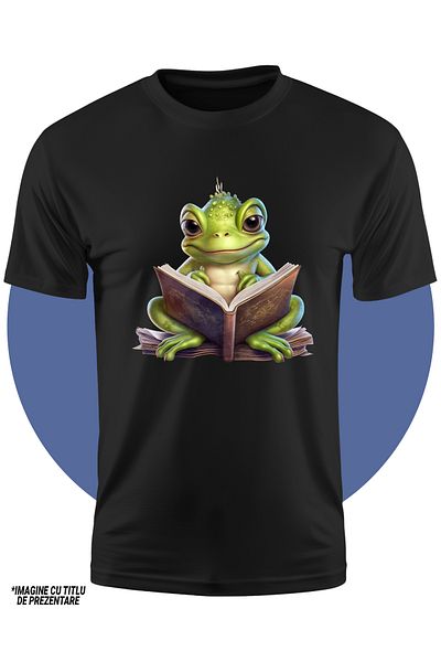 StoryGift Romania Tricou Copii cu o broasca vesela, tine o carte deschisa, lectura, imaginatie, pentru pasio
