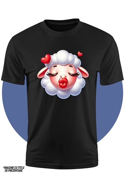 StoryGift Romania Tricou Copii Cu O Oita Care Da Un Pupic, Apreciere, Afectiune, Ilustratie, Valentine's Day