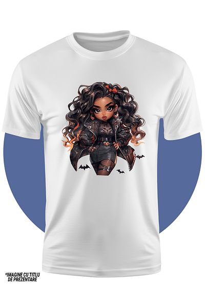 StoryGift Romania Children's T-shirt with a colored girl, illustration, beautiful, bats, long hair, makeup, ice