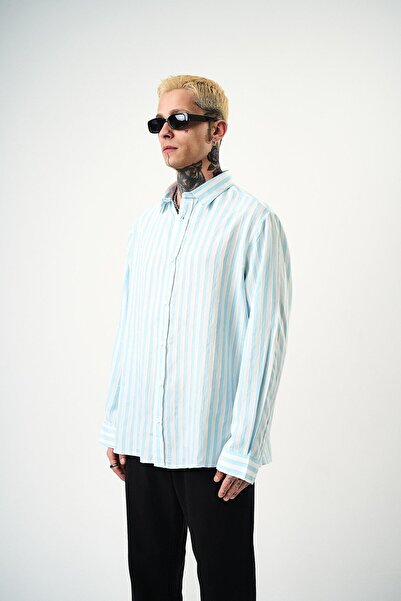 Respire Чоловіча смугаста сорочка з довгими рукавами Oversize Bebe Blue