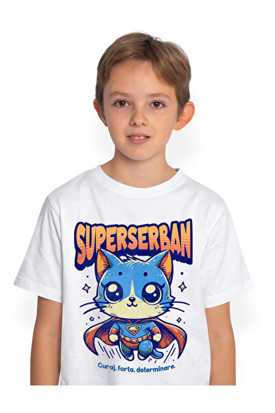 StoryGift Romania Tricou Copii Baieti Super Serban, SuperErou, Pisica Zburand...
