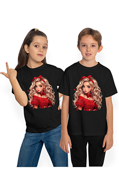 StoryGift Romania Tricou Copii cu o fata frumusica, blonda, bluza rosie, Barb...