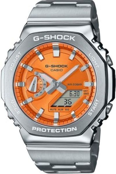 Casio Watches G-Shock Men “Stainless steel band One-touch tri-fold clasp-GM-2110D-4ADR, Silver, 49