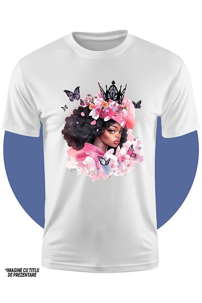 StoryGift Romania Tricou Copii Cu O Fata De Culoare, Ilustratie, Abstract, Floricele, Roz, Fluturi, Pete De