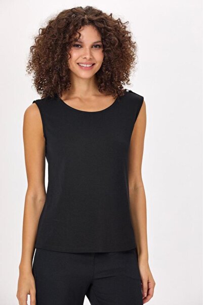 İKİLER Yuvarlak Yaka Omuzu Toka Detaylı Bluz 025-1006