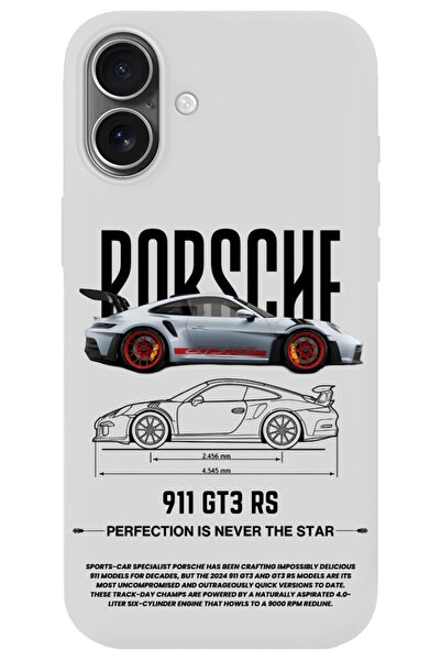 WANNA PROTECT iPhone 16 Beyaz İçi Kadife 911 GT Desenli Silikon Telefon Kılıfı