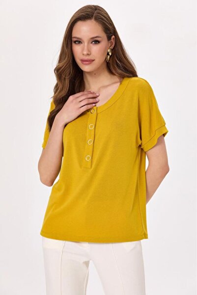 İKİLER Yakası Çıtçıtlı Düşük Kol Bluz 025-1005